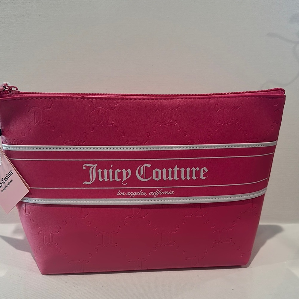 NWT Juicy Couture Large Pink Travel Cosmetic Bag with Travel Bottle.
